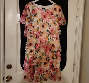 Nordstrom Floral Asymmetrical Dress - Pink and Orange